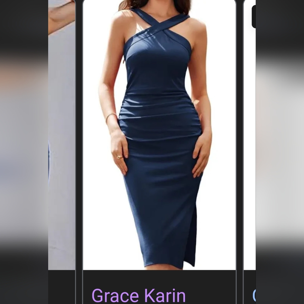 Grace Karin Blue Sheath Halter Midi Dress